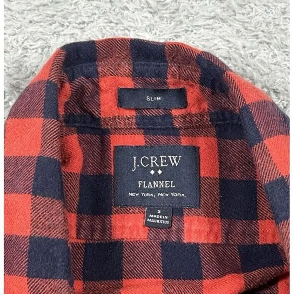 J. Crew Flannel Shirt Mens Small Slim Fit Red Plaid Button Up‎ Long Sleeve
